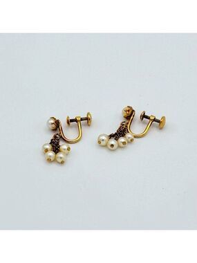 Vtg 1/20 12K Gold-Filled Pearl Dangle Earrings Signed HG Glowing Cluster Drops